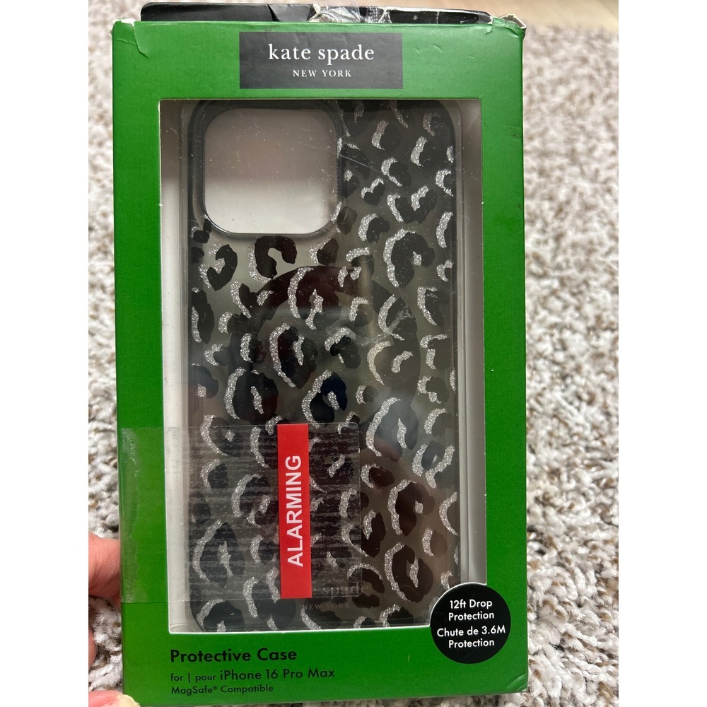 Kate Spade iPhone 16 Pro Max Case MagSafe Glitter Leopard Print Silver Clear